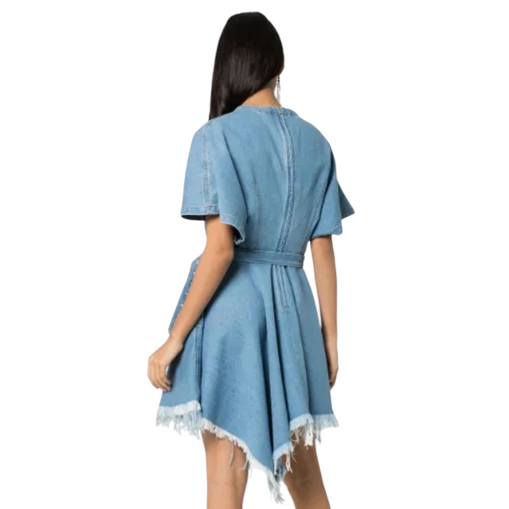 Marques Almeida Asymmetrical Frayed Denim Belted Dress — image 2 of 8